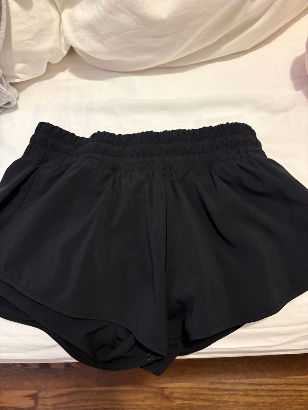 Women's Black Elastic-Waist Sport Shorts